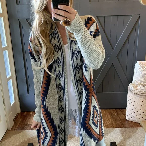 New Native Tribal Print Boho Western Cardigan Sweater - Picture 2 of 7
